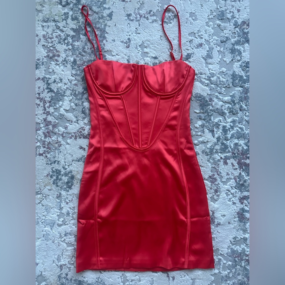 Meshki Red Satin Bodycon Mini Dress